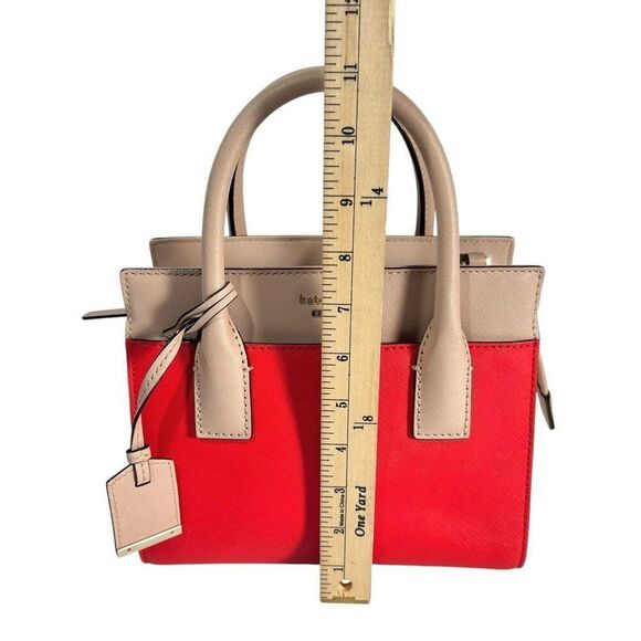 Kate Spade Leather Satchel Purse Bag Saffiano Red & Beige Colorblock Style - Picture 10 of 12